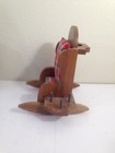 Vtg Wooden Pin Cushion Rocking Chair Sewing Kit Thread Spool Holder red Plaid
