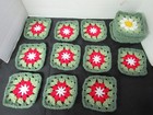 Lot Of 20 5    Crochet Granny Squares  Floral  Yellow  White  Red 2 Shades Green