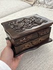 Vintage Chinese Asian Rosewood Hand Carved Jewelry Box Oriental Table Decor