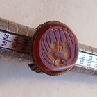 Ultra Rare Antique Bronze Ring With Engraved Stone Animal Figure Collector Piece
