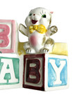 Dickson Baby Nursery Planter Vtg Japan Pink  Blue Baby Blocks Kitsch