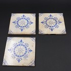 Antique Art Tile Ceramic Victorian Old Church Gothic Nouveau Blue 6  Lot Of 3