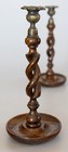 Pair Antique English Oak Open Barley Twist Candlesticks Candle Holders C  1900