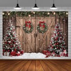Rustic Brown Wood Christmas Barn Door Photography Backdrop Xmas Trees 10x8 Ft