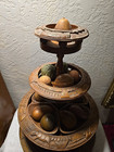 Vintage Monkey Pod Wood Carved 4 Tier Tiki Serving Tray Lazy Susan Display Stand