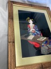 Vtg Japanese Textile Framed Geisha Shadow Box Wall Art 3 D Porcelain Fabric Mix