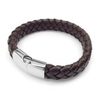 Mens Brown Braided Genuine Leather Bracelet Stainless Steel Locking Clasp