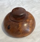 Vtg Hand Turned Wood Burled Maple Round Trinket Box W lid Handcrafted 4 5  Round