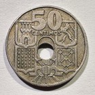 1949 Spain 50 Centimos Anchor Mint Error Off Center Hole Scarce