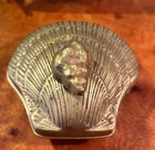 Gold-tone Metal Scallop Shell Hinged Trinket Box With Fish Lid Knob
