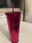 Starbucks 2017 Pink Magenta Floral Metallic Foil Embossed 24oz Tumbler Venti See