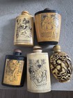 Hand-carved Asian Snuff Bottle Collection 5 Pieces With Scoops   Stoppers