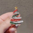 Christmas Xmas Tree Brooch Rhinestone Vintage Pin Green Enamel Women Beauty Gift