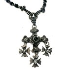 Vtg Yalalag Mexican Cross 925 Silver Pendant Necklace Sparkle Faceted Onyx Beads