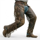 Men s Brown Leather Cowboy Chaps Western Horse Riding Vintage Chaps With Fringes