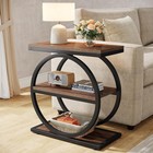 Industrial Sofa End Table Set Of 2  Narrow Wooden Sofa Table W  3 Storage Shelf