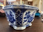 Vintage Blue   White Chinoiserie Footed Cache Pot Planter Floral 7     X 4 25   