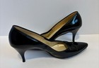 Vintage 60   s Black Patent Leather Pointy Toe Pinup Heels Womens Shoes 7
