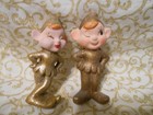 Vintage Japan Christmas Pixie Elf Lot Of 4 Ceramic Glitter Darlings