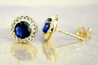 14k Solid Yellow Gold Round Halo Cz Stud Push Back Earrings