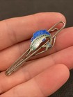 Vintage Mens Jewelry Enamel Marlin Tie Bar Clip Green Blue Sailfish Silver Tone