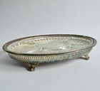 Vintage Silver Plate Large Glass Insert Serving Platter Divided Footed