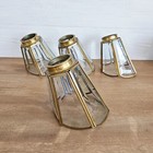 4 Vtg 6 Sided Beveled Angled Clear Glass Brass Pendant Shades