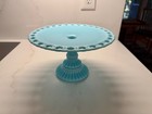 Vintage Imperial Blue Milk Glass Pedestal Lace Edge Cake Stand Flawless