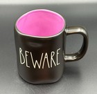 Rae Dunn Beware Halloween Mug Black Purple Interior New