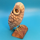 Owl Figurine Hand Carved Painted Wood Glass Eyes Wiskeled Screech Art Decor