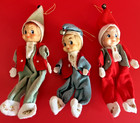 Lot Of 3 Pixie Dolls Elf Knee Hugger Japan Christmas Jingle Bell Hats Vtg Mcm