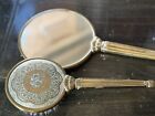 Vanity Set Hair Brush   Hand Mirror Vintage Bronze brass Horse Hair Heavy