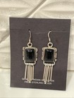 Vintage Navajo Large Black Onyx Sterling Silver Dangle Fringe Earring Handmade