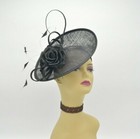 M8185  Black  kentucky Derby Church Wedding Easter Tea Party Sinamay Fascinator