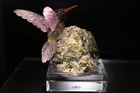 Peter Muller Hand Carved Fluorite Hummingbird On Tourmaline Base 3 3 4 