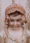 Antique Edwardian Child   s Silk   Lace Bonnet W Weaving Ribbon   Bows