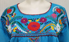Beautiful Mexican Oaxacan Blue  Multi Colored Embroidered Vintage Dress -size Xl