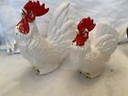 Vintage 6 Piece Lot Of Roosters China   Resin Salt   Peppers Figurines