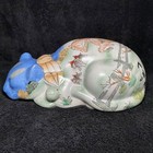 Vtg-chinese Macau Sleeping Porcelain Cat-hand-painted W english Fox Hunt - 9 5   l