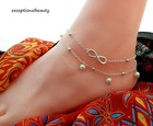 Silver Infinity Charm Tiered Layered Anklet Beaded Adjustable Ankle Bracelet