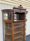 66071   Antique Victorian Hand Carved Oak Bow Glass Curio Cabinet