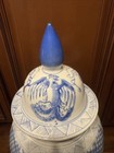 Large Chinese Blue   White Figural Decorated Lidded Porcelain Urn Ginger Jar