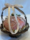 Antique Vintage Sewing Basket Ornament Hand Made Woven Metal Basket