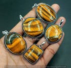 Gift Natural Tiger Eye Gemstone 925 Sterling Silver Plated Wholesale Pendant Lot