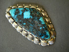 Huge Native American Navajo Natural Turquoise Sterling Silver Hook Pendant 4 2  