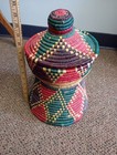 African Artist Basket Tightly Woven Colorful Coil With Lid