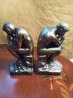 2x Vintage Cast Metal Thinking Man Bookend Statues 