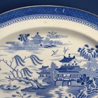 Vintage Blue Willow White Blue Chinese Japanese Transferware Serving Oval Tray
