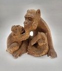 Rare 3 Wise Monkeys Family Hand Caverd Hardwood Hear See Speak No Evil Sculpture