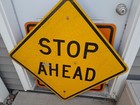Large Original Vintage Retired Stop Ahead Aluminum Highway Road Street Sign 